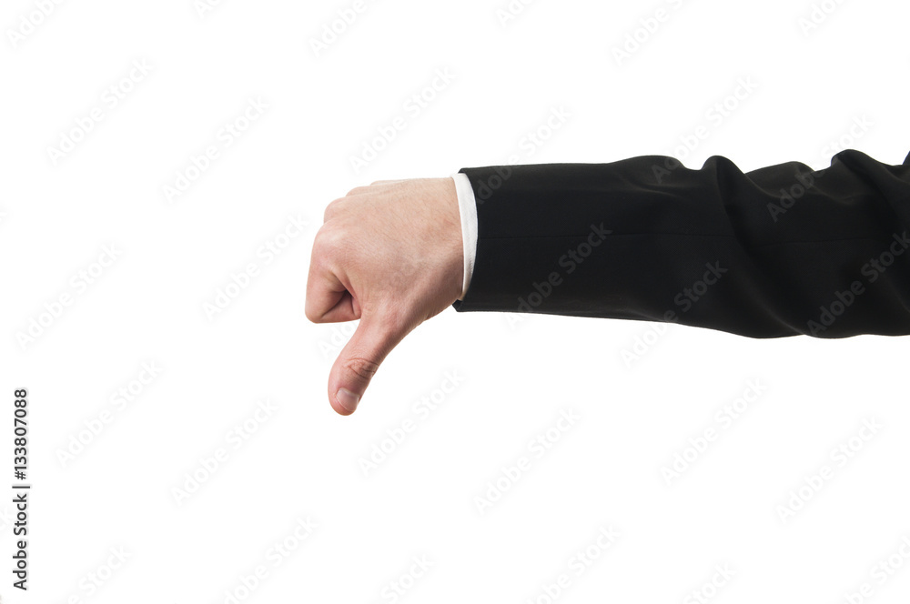 Young businessman do not like on white background