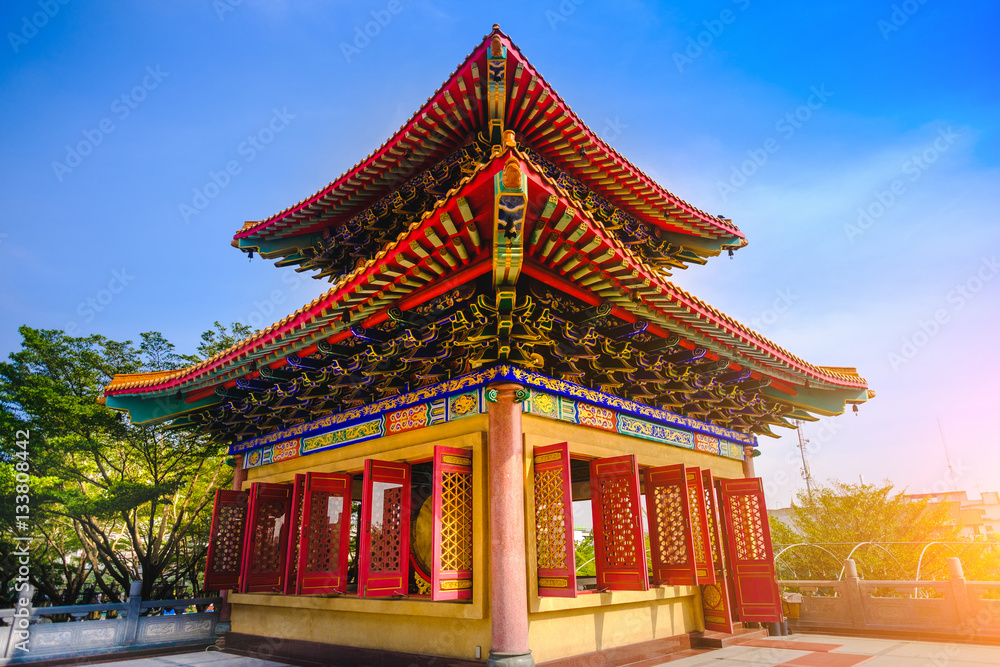 Traditional and architecture Chinese style temple at Wat Mangkon Kamalawat or Wat Leng Noei Yi  in Nonthaburi,Thailand.
