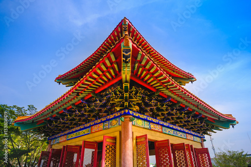 Traditional and architecture Chinese style temple at Wat Mangkon Kamalawat or Wat Leng Noei Yi in Nonthaburi,Thailand.