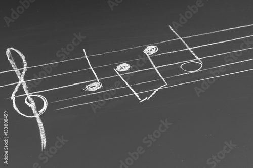 Musical notes on a blackboard photo