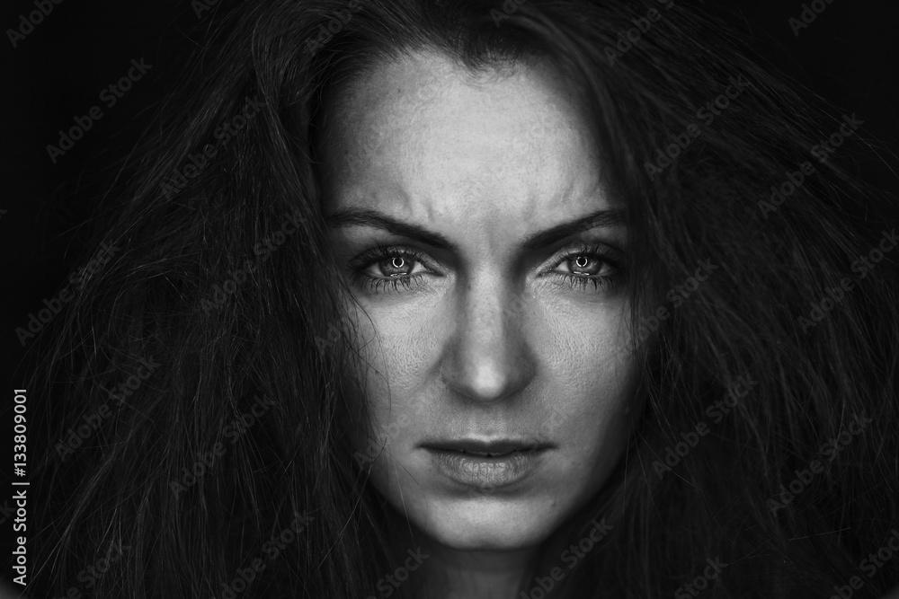 Black and white portrait of crying woman Black and white portrait of crying woman