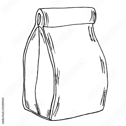 Paper lunch bag. Hand drawn vector sketch