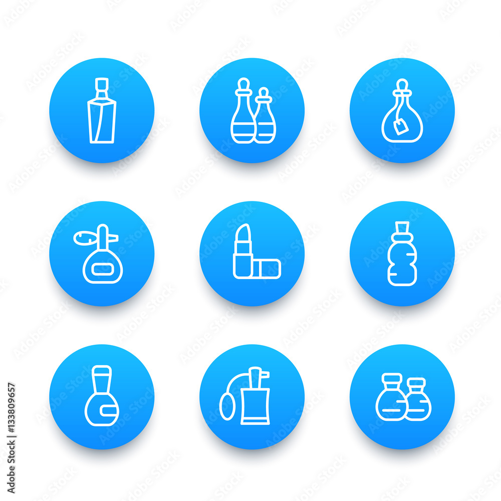 perfume and cosmetic icons, linear pictograms set perfume and cosmetic icons, linear pictograms set