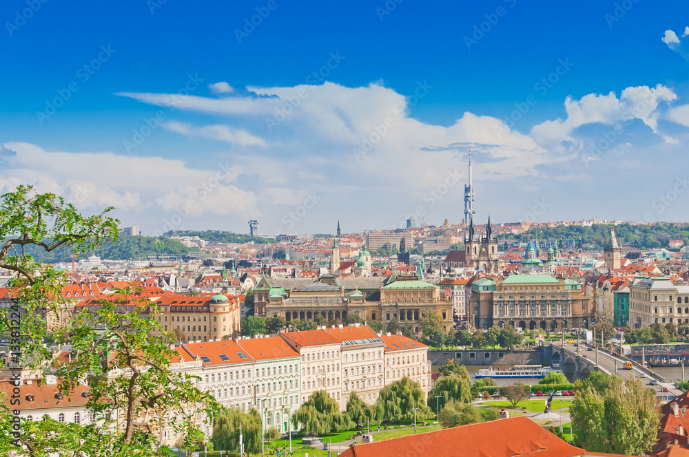 Aerial view of Prague from Prague Castle. Prague, Czech Republic