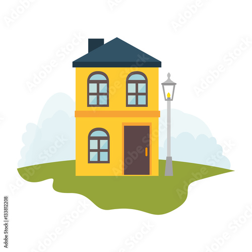 exterior cute house icon vector illustration design