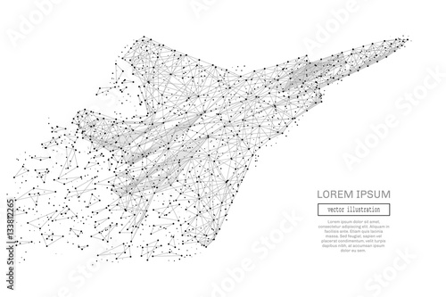 Grey fighter jet with polygon line on abstract background. Polygonal space low poly with connecting dots and lines. Connection structure. Vector background.