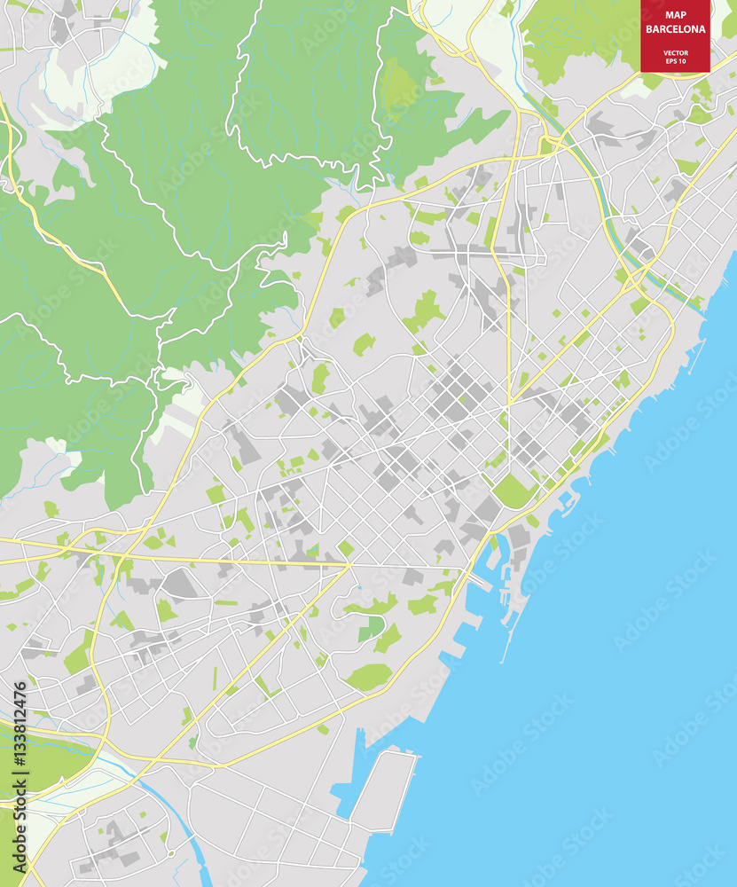 Fototapeta premium Vector color map of Barcelona, Spain. City Plan of Barcelona