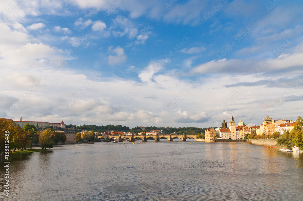 View of Charles Bridge on the river Vltava, Czech Republic