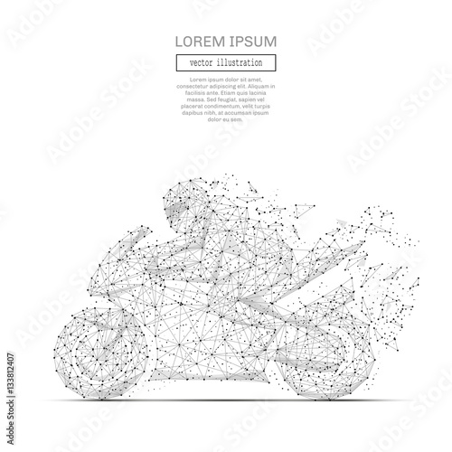 Motorcycle racing with polygon line on abstract background. Polygonal space low poly with connecting dots and lines. Connection structure. Vector motosport background.