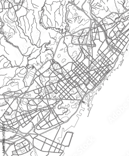 Black and white scheme of the Barcelona, Spain. City Plan of Bar