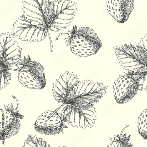 Strawberry. Vector seamless pattern. Floral hand drawn illustration