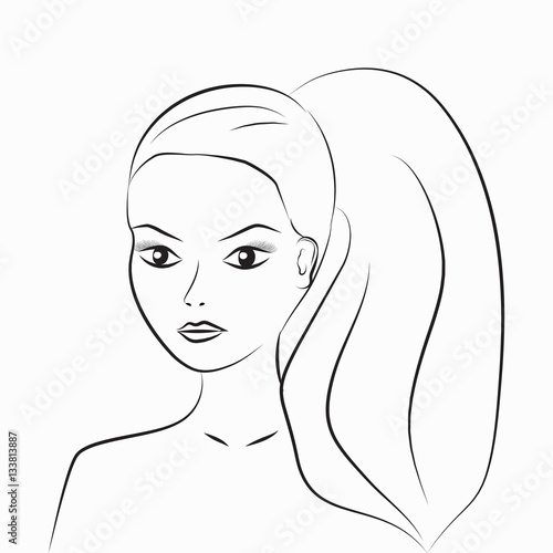 Beautiful girl with long hair gathered sketch