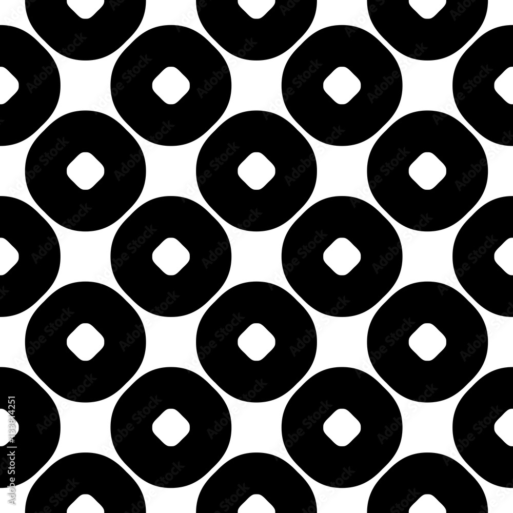 Vector seamless pattern, abstract monochrome geometric background, perforated circles. Simple figures, repeat tiles. Stylish modern texture. Black & white colors. Design for prints, decoration, fabric Vector seamless pattern, abstract monochrome geometric background, perforated circles. Simple figures, repeat tiles. Stylish modern texture. Black & white colors. Design for prints, decoration, fabric