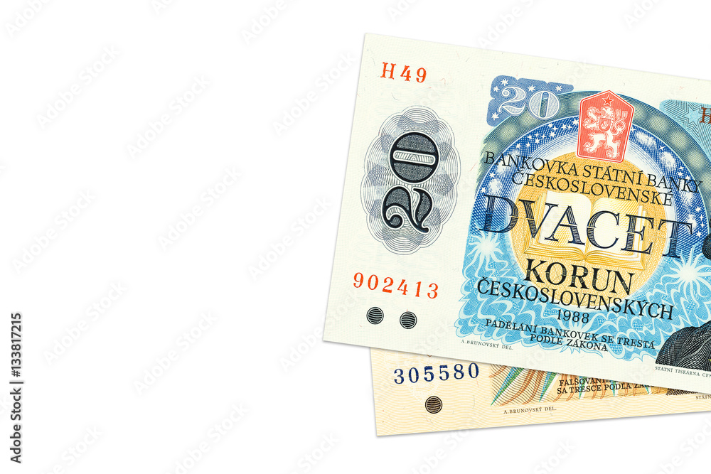 Fototapeta premium two czechoslovak koruna bank notes