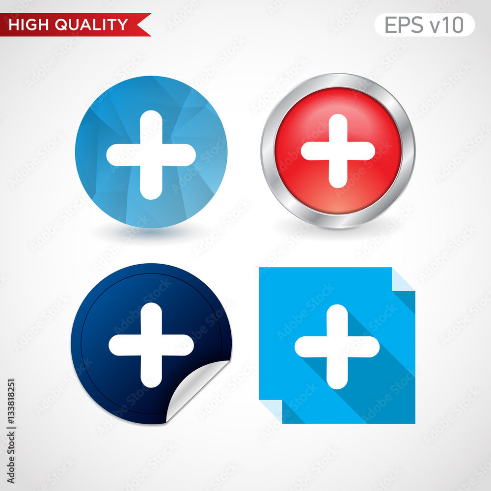 Obraz premium Colored icon or button of plus symbol with background