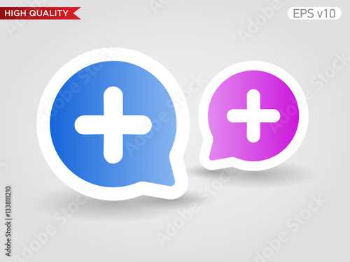 Colored icon or button of plus symbol with background