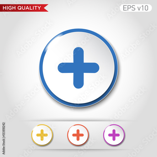 Colored icon or button of plus symbol with background