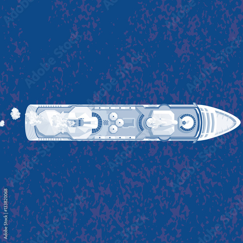 Technical top view & layout illustration of a cruise ship shoring lounge areas the pool & cabins