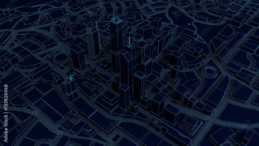 low poly city views from above. 3d rendering