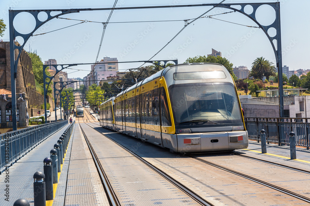 Naklejka premium Modern metro train in Porto