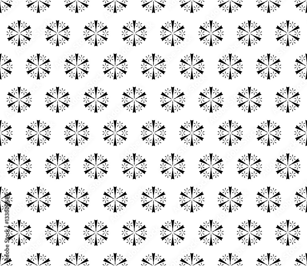 Vector seamless pattern. Modern subtle black & white texture. Simple geometric floral figures, snowflakes. Endless minimalist abstract monochrome background. Design for decor, textile, furniture