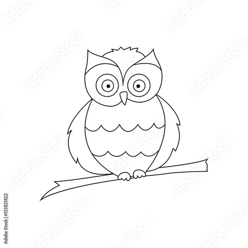 Owl sitting on a branch are drawn with thin lines