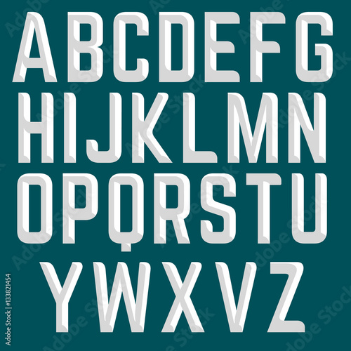 Chiseled block letters on the blue background.