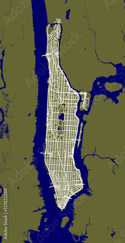 Fragment of New York City outline map with streets of Manhattan.