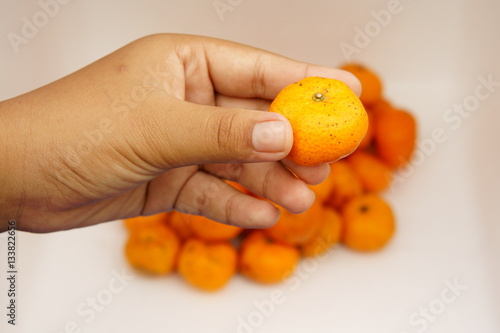 Hand holding mandarin orange