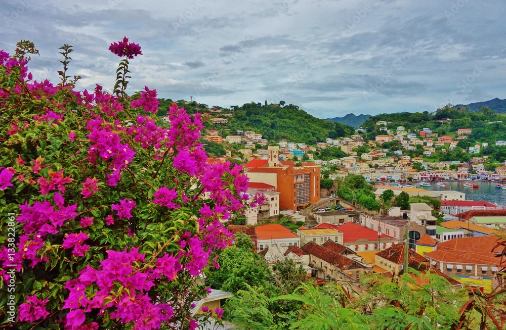 Landscape view of St George's, the capital of Grenada - obrazy, fototapety, plakaty 