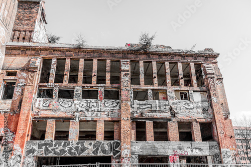 Photography abandoned building ruin exterior , graffiti walls