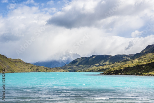 Beautiful emerald lake at the foot Torres del Paine, Patagonia, Chile