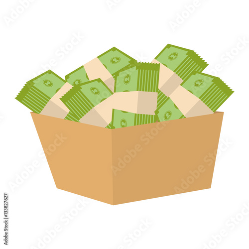 bucket with money bills over white background. vector illustration