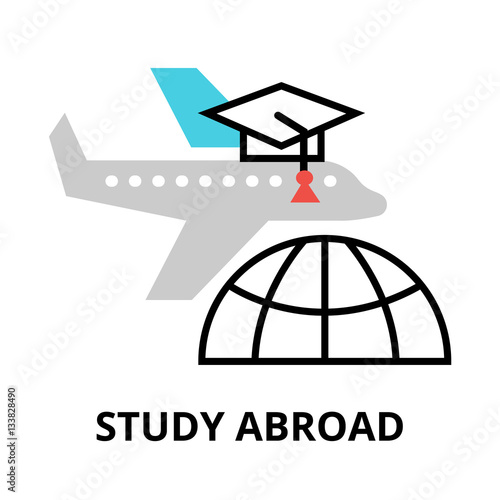 Study abroad icon, flat thin line vector illustration