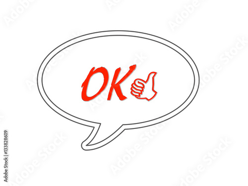 Ok icon, isolated red on white, word and sign