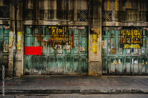 Public place ,  Classic door in chinatown (Yaowarat) Road,the main street in Chinatown, once of Bangkok landmark . photo