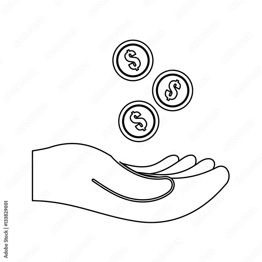 hand with money coins over white background. vector illustration hand with money coins over white background. vector illustration