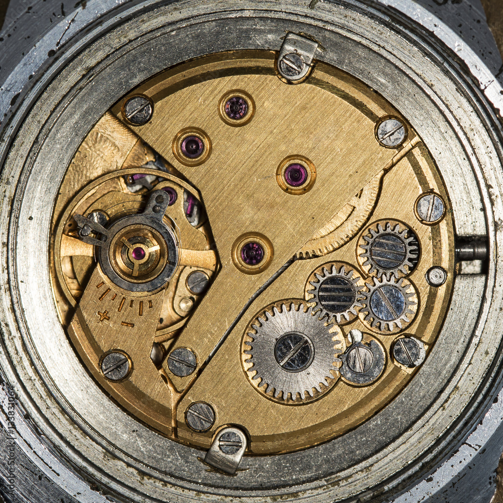 clockwork old mechanical USSR watch, high resolution and detail clockwork old mechanical USSR watch, high resolution and detail