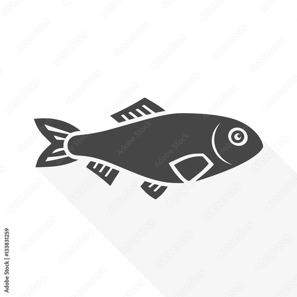 Fish icon vector - Illustration with long shadow Stock Vector
