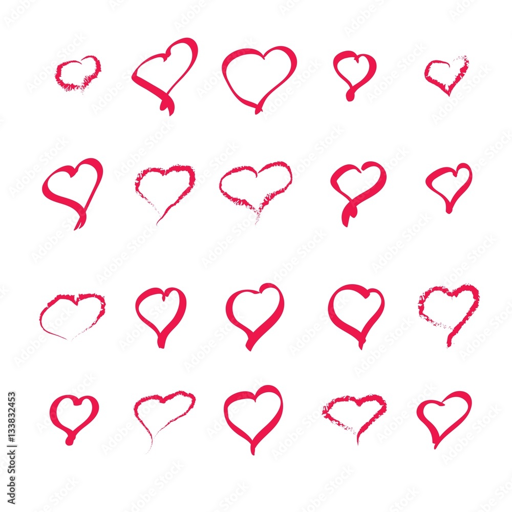 Hand drawn hearts. Design elements for Valentine's day. White background. Vector illustration.