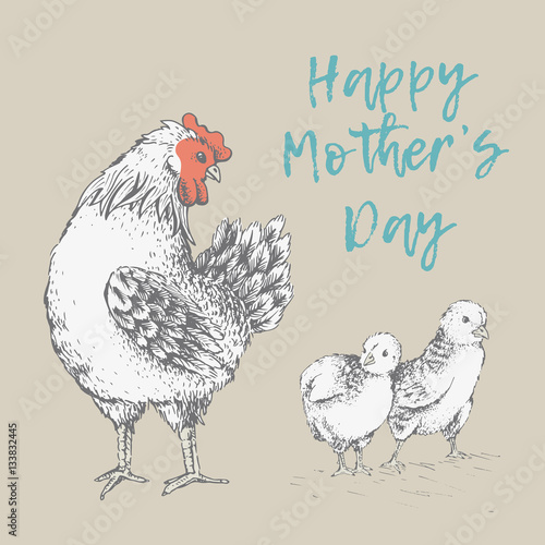 Vintage design with chickens. Happy Mothers day.