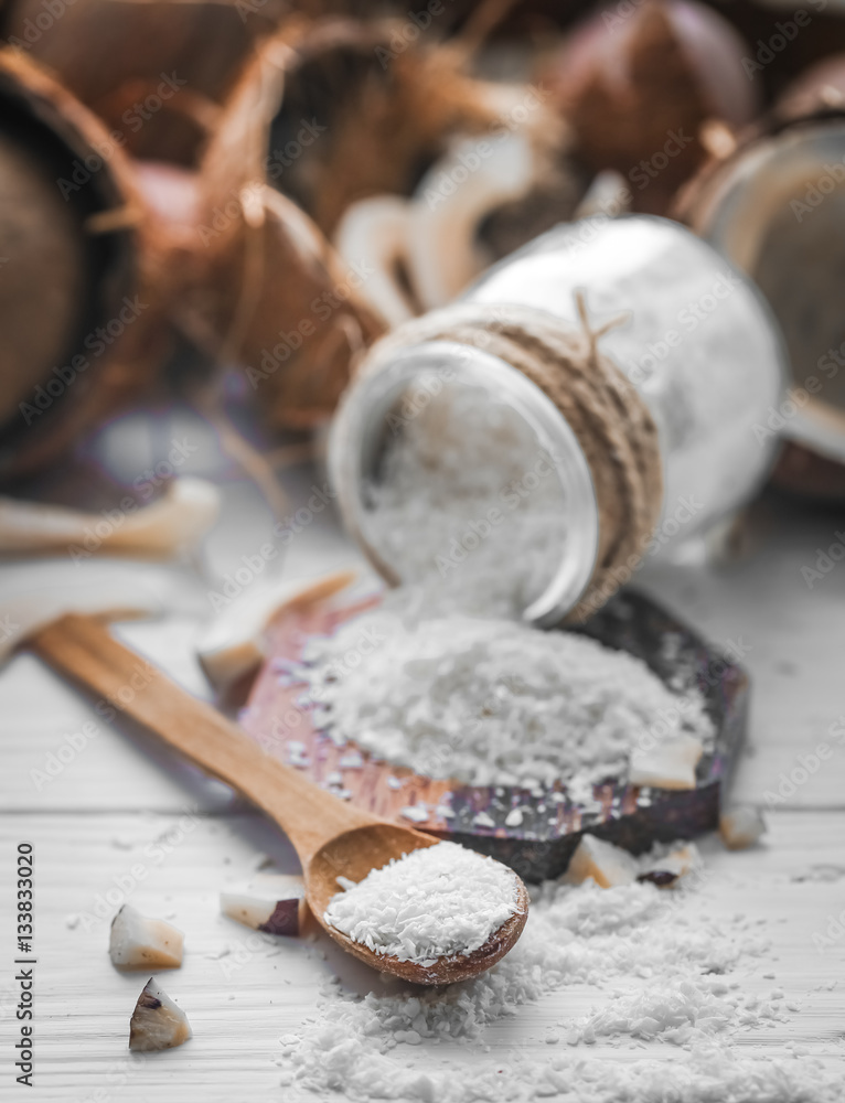 still life with coconut and flakes still life with coconut and flakes