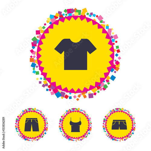 Clothes signs. T-shirt and pants with shorts.