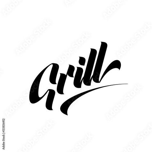 Hand lettering grill logo design concept on white background. Web infographic barbecue menu pictogram.
Premium quality modern calligraphy restaurant vector emblem illustration.
