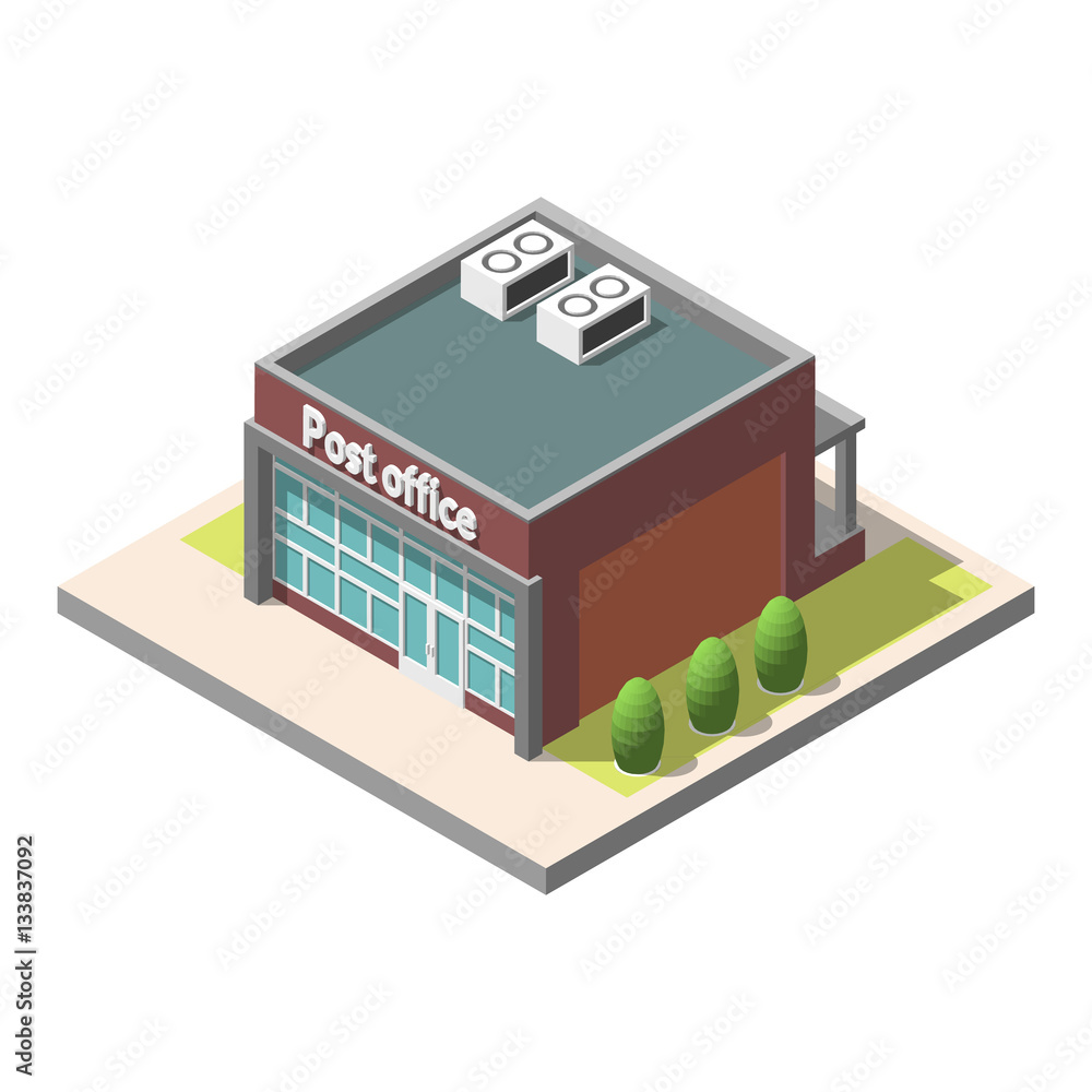 Vector isometric Post office building . Isolated on white background. Vector isometric Post office building . Isolated on white background.