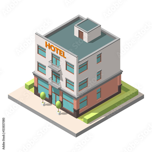 Vector isometric representing hotel or hostel. Isolated on white background