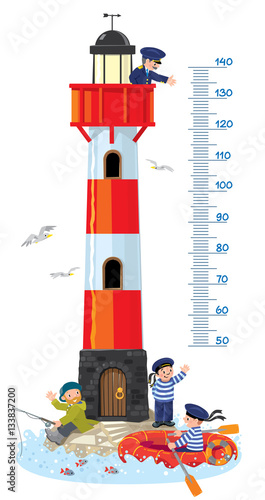 Meter wall or height chart with lighthouse