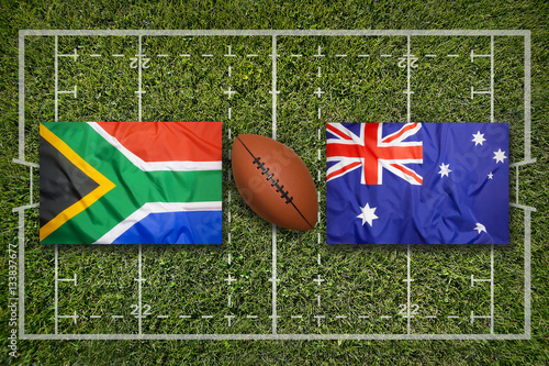 South Africa vs. Australia flags on rugby field