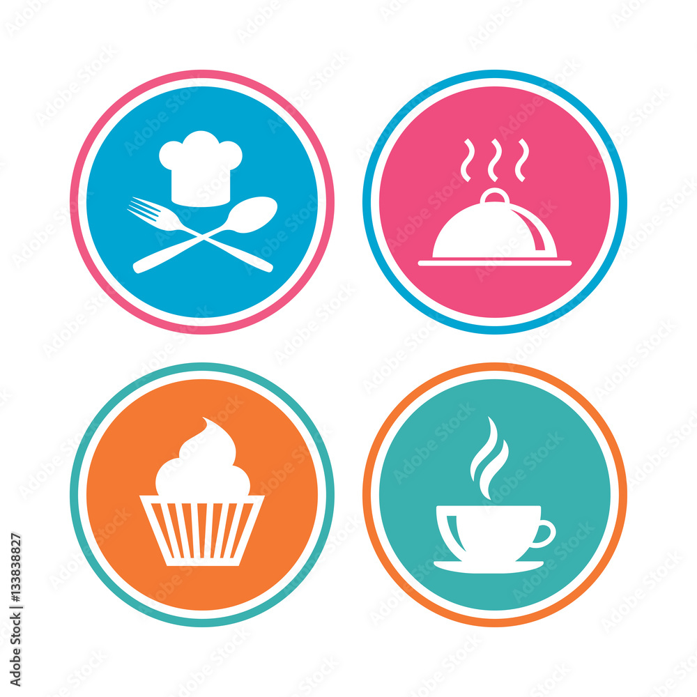 Food icons. Muffin cupcake symbol. Fork, spoon. Food icons. Muffin cupcake symbol. Fork, spoon.