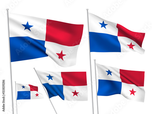 Panama vector flags. A set of 5 wavy 3D flags created using gradient meshes. EPS 8 vector